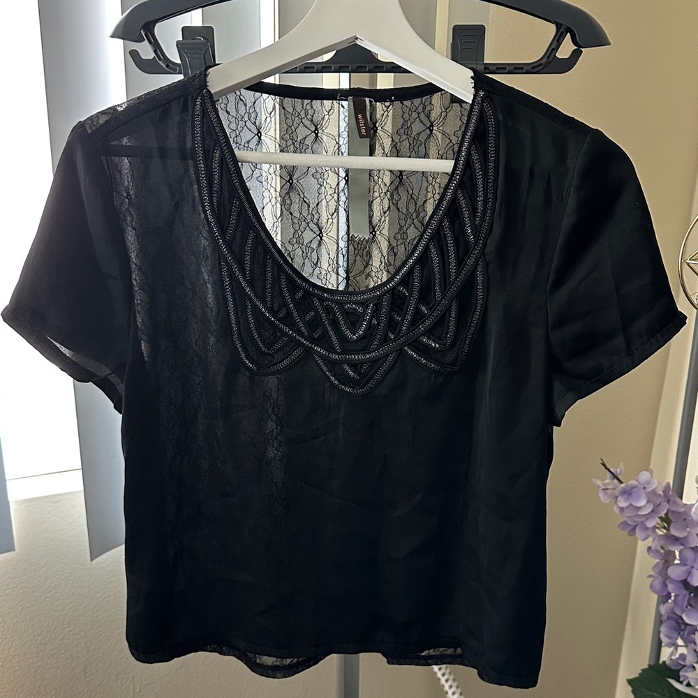 Chic Black Women's Blouse with Lace Detail